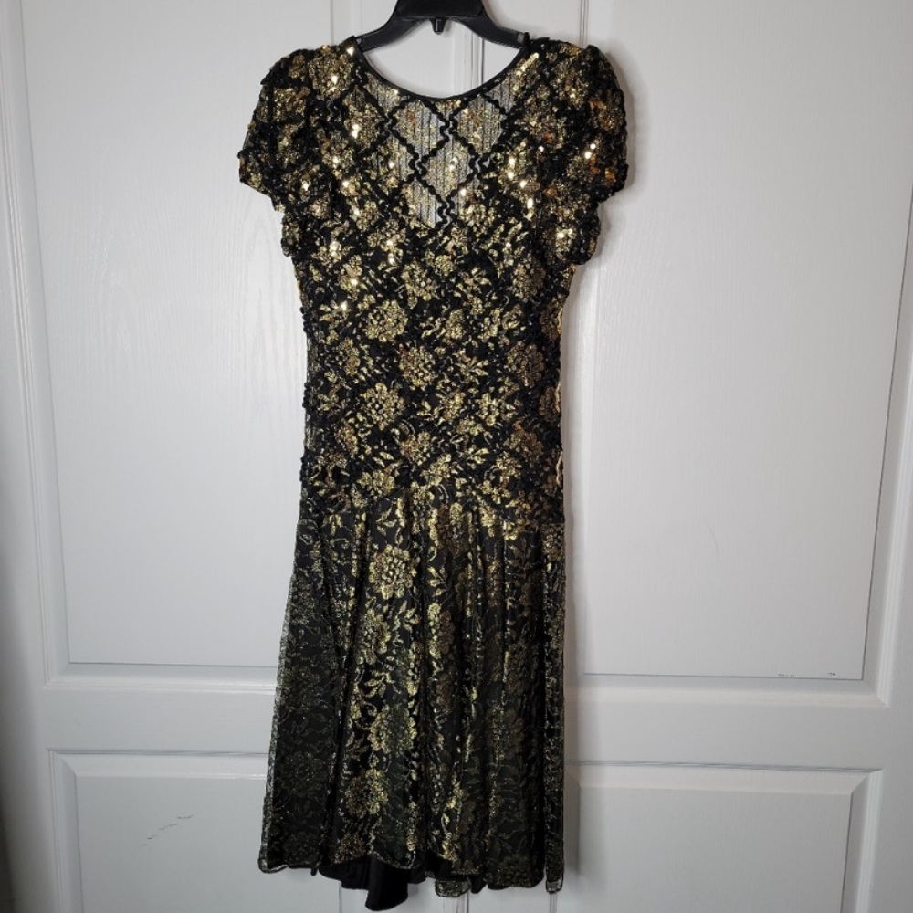 VINTAGE Mermaid Lace Black & Gold Sequin Dress